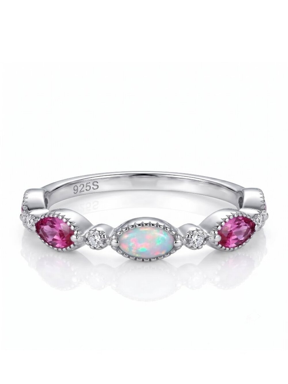 Opal and Pink Swarovski crystal ring, 925 Sterling Silver Charmed Aroma